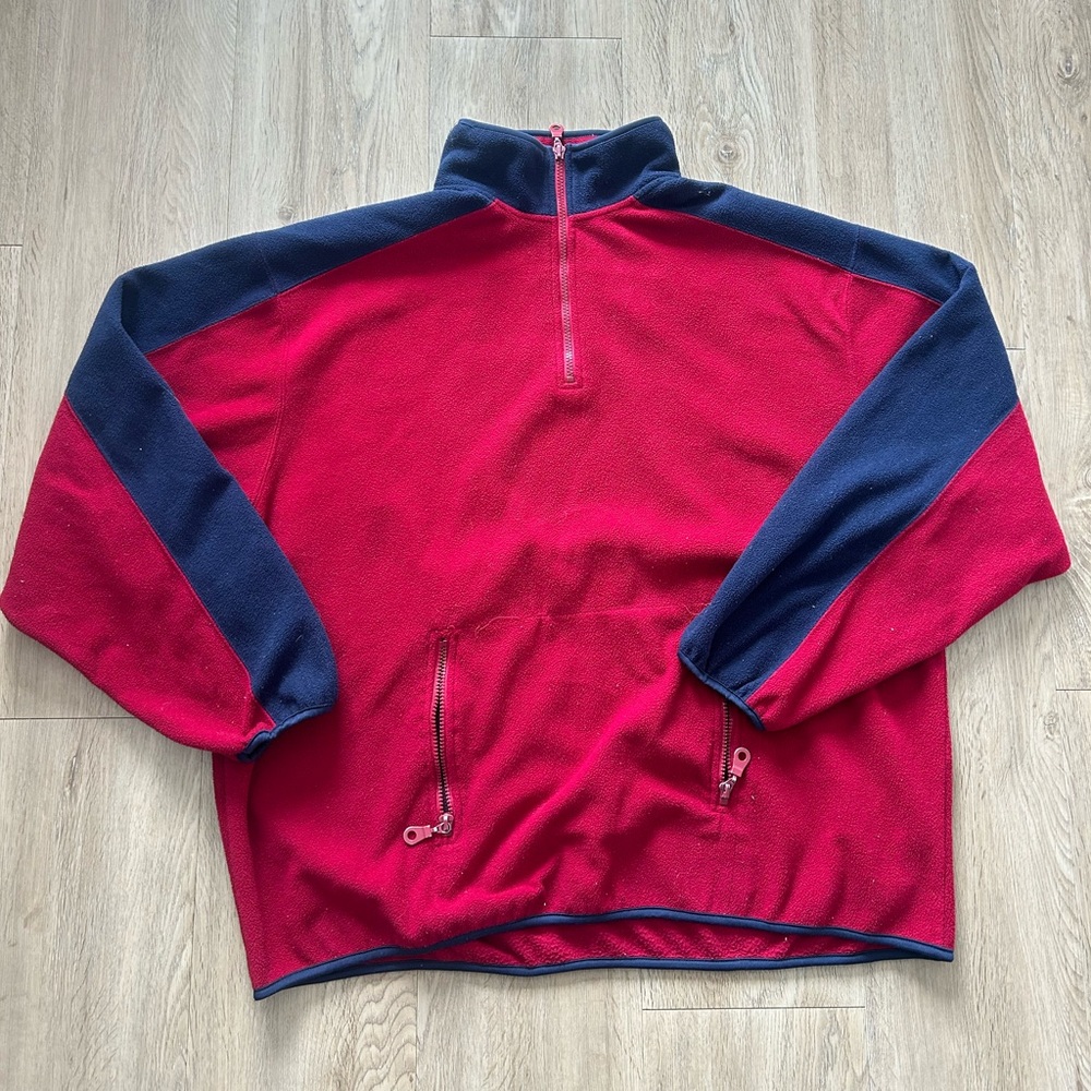Vintage Red & Navy Colorblock Quarter-Zip Fleece Pullover